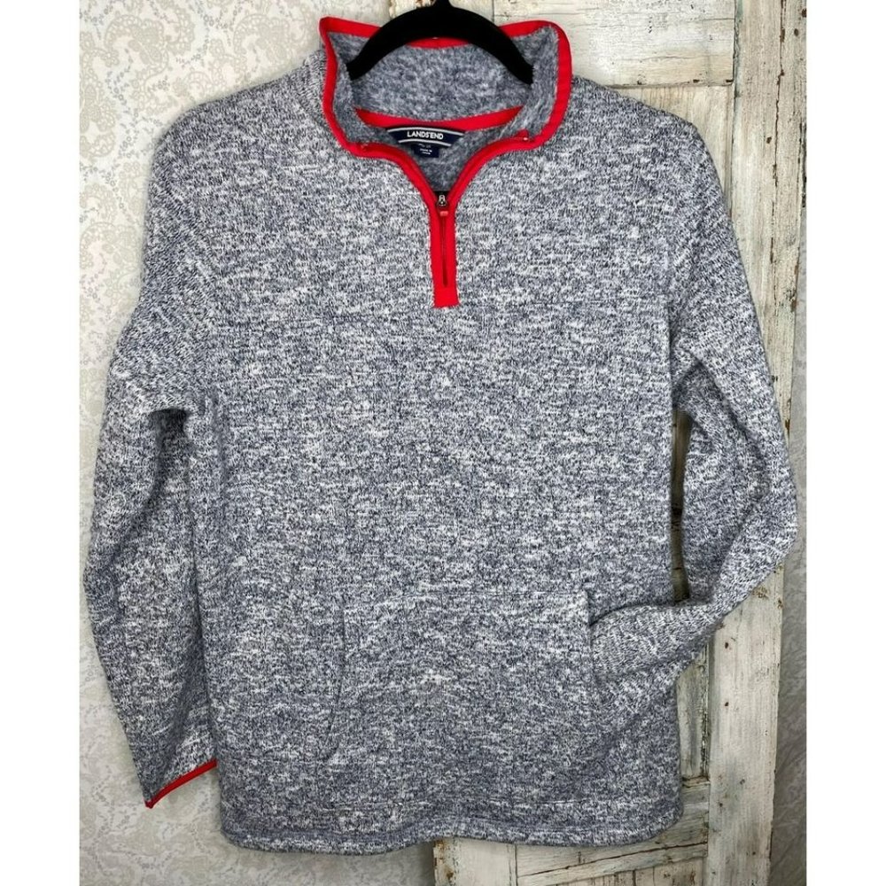 Lands End Jacket 1/4 Zip Pullover ♥️ Heathered Gray & Red Boy’s Size XL